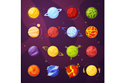 Planets in outer space cartoon