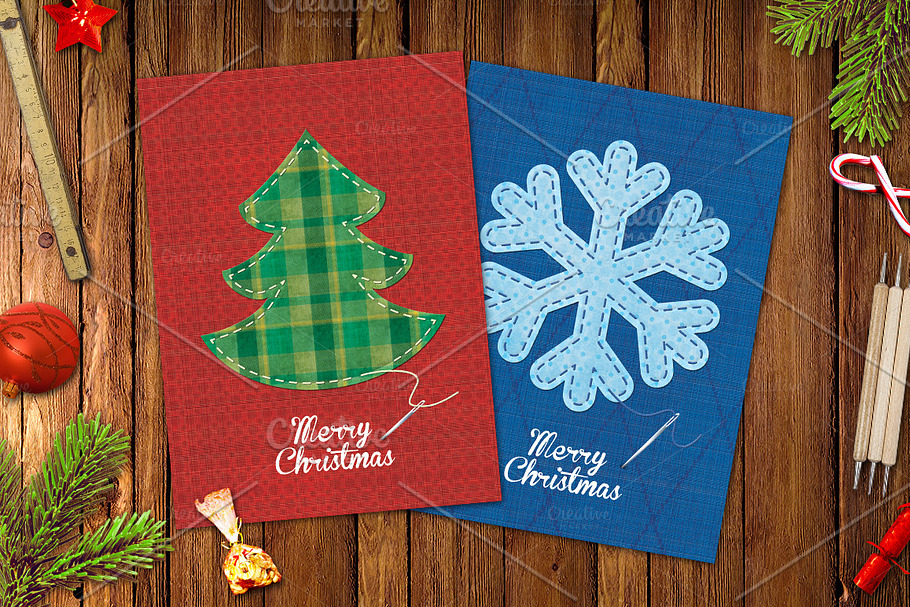 Christmas Fabric Greeting Cards in Postcard Templates - product preview 8