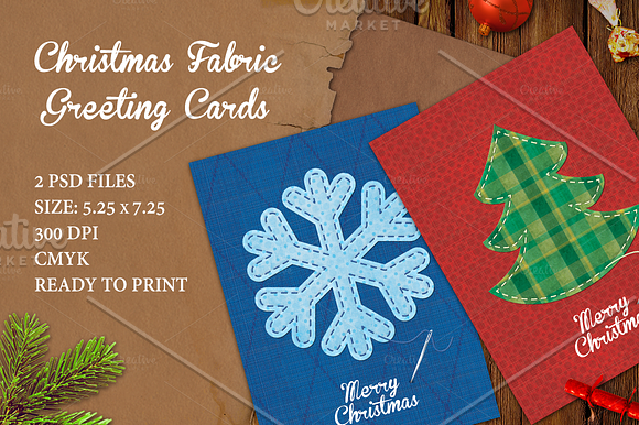 Christmas Fabric Greeting Cards in Postcard Templates - product preview 3