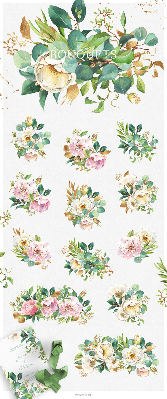 Pink & white flowers- watercolor set in Illustrations - product preview 4
