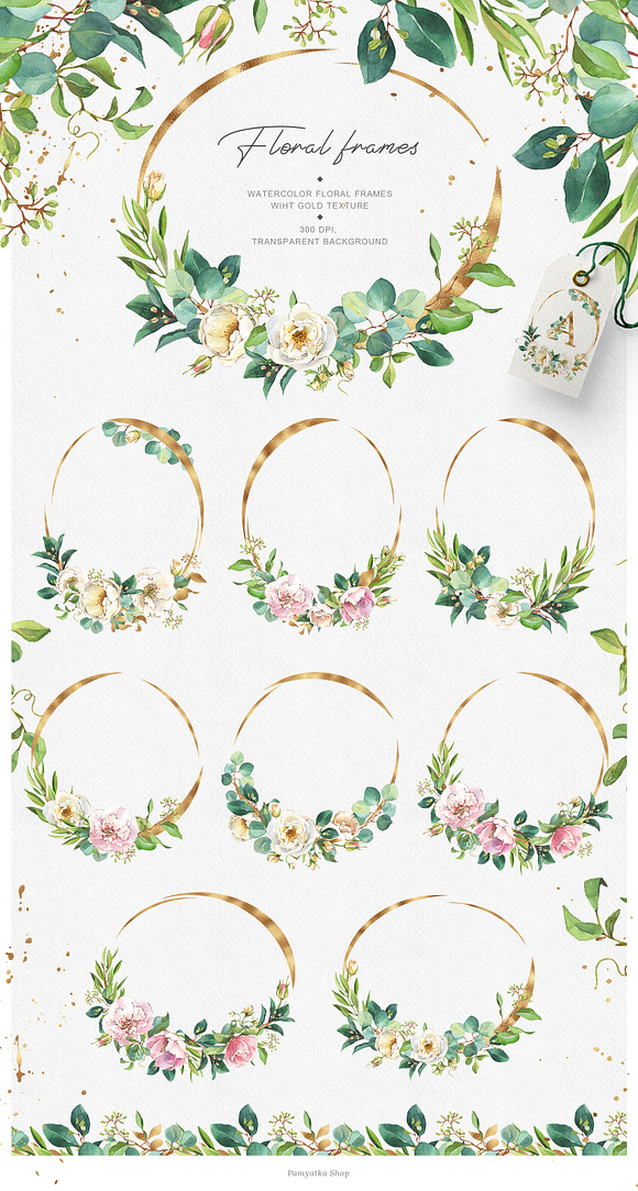 Pink & white flowers- watercolor set in Illustrations - product preview 6