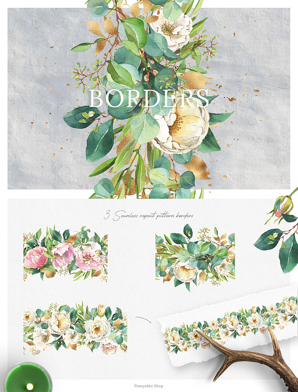 Pink & white flowers- watercolor set in Illustrations - product preview 7