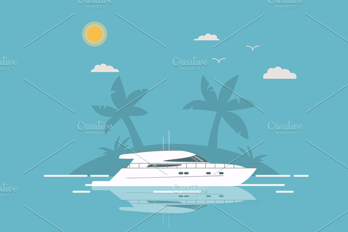 Yacht tropical island palm tree. in Illustrations - product preview 8