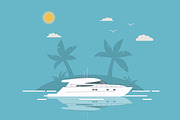 Yacht tropical island palm tree.