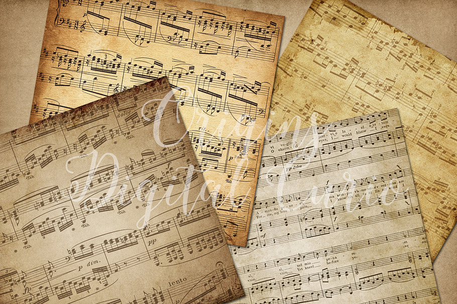 Vintage Sheet Music Digital Paper in Textures - product preview 8