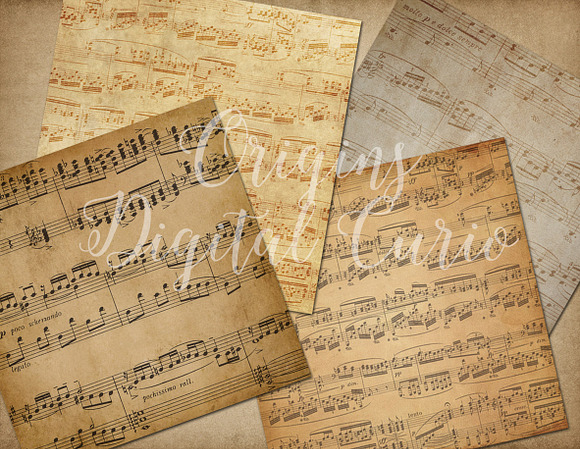 Vintage Sheet Music Digital Paper in Textures - product preview 1