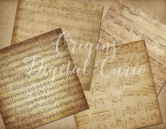 Vintage Sheet Music Digital Paper in Textures - product preview 2