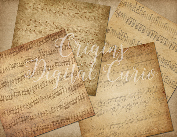 Vintage Sheet Music Digital Paper in Textures - product preview 3
