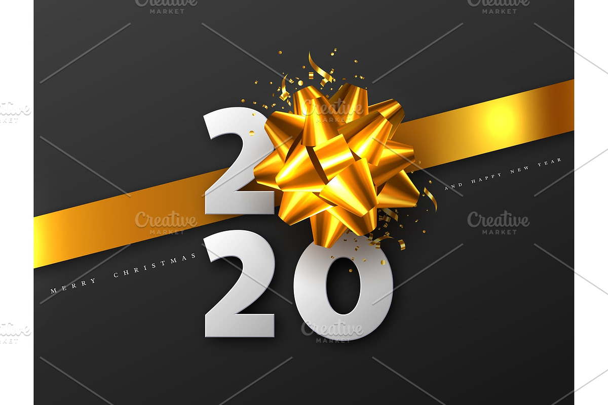 2020 New Year sign with 3d golden in Objects - product preview 8