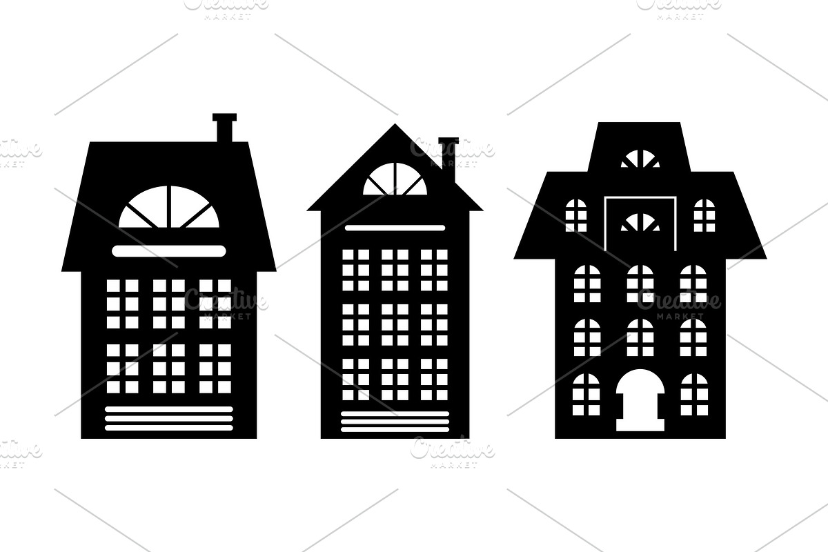 Houses Monochrome Silhouette Multi in Illustrations - product preview 8