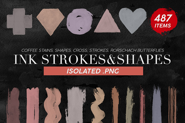 487 Isolated Ink Strokes & Shapes