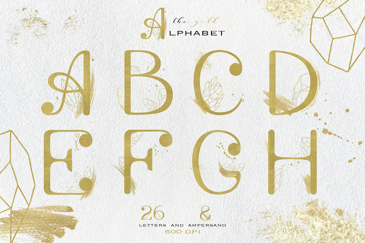 Gold & crystals alphabet set in Objects - product preview 8