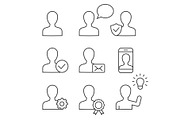User profile linear icons on white