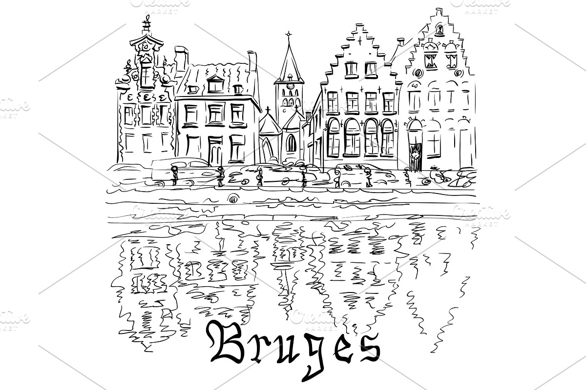 Bruges canal with beautiful houses in Illustrations - product preview 8