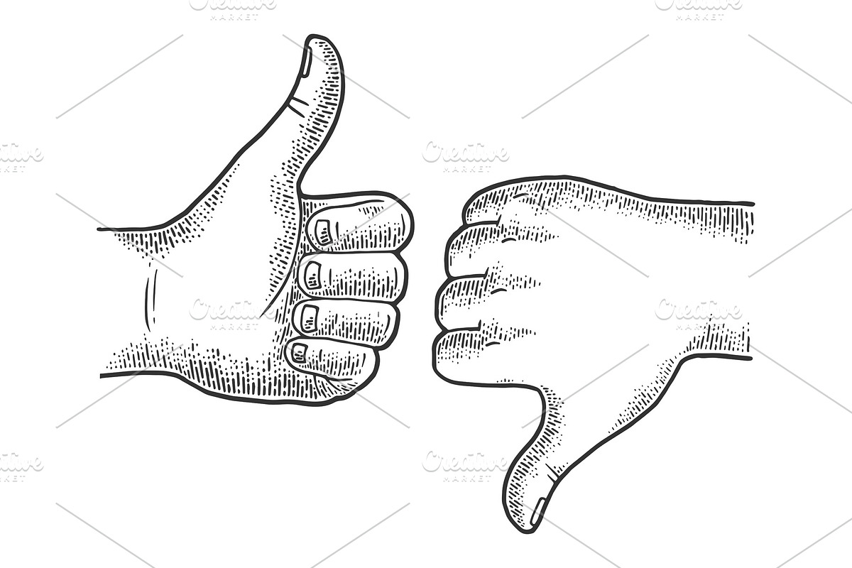 Thumb down up hand gesture sketch in Illustrations - product preview 8