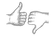Thumb down up hand gesture sketch