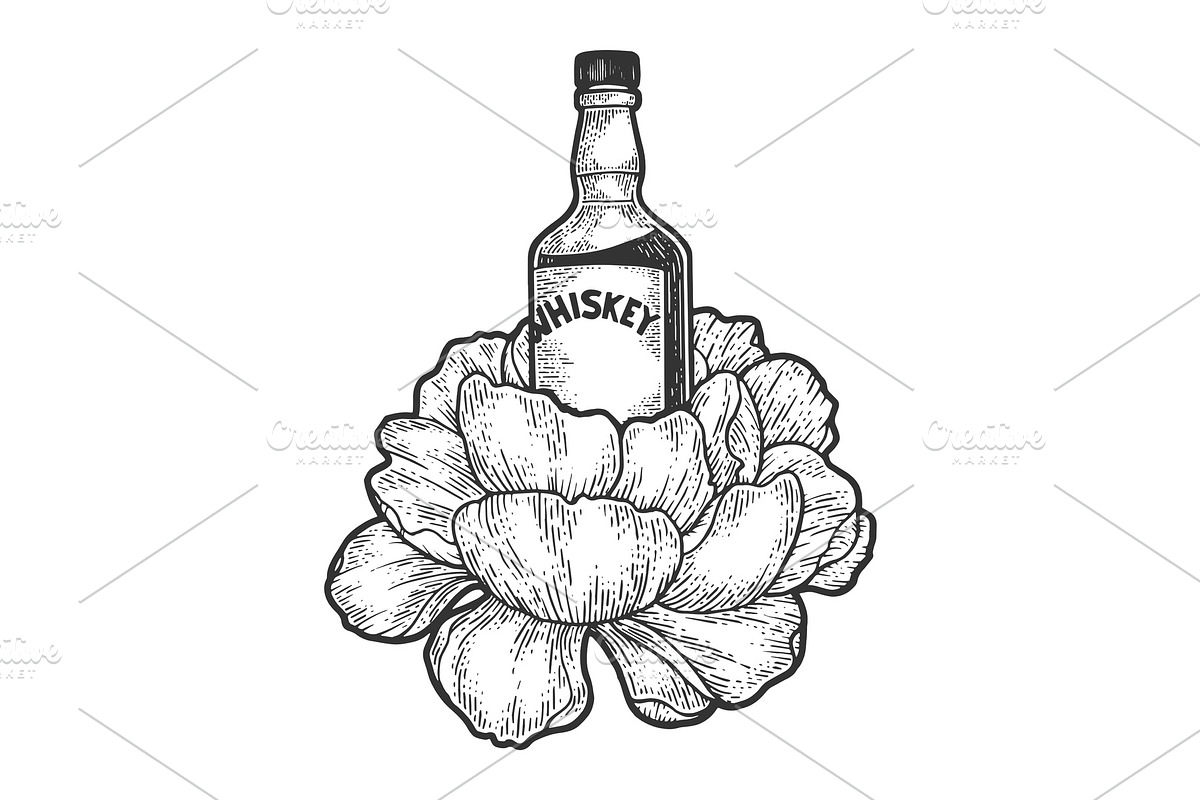Whiskey bottle flower sketch vector in Illustrations - product preview 8