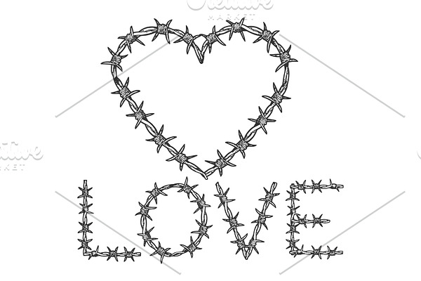 Heart symbol barb wire sketch vector