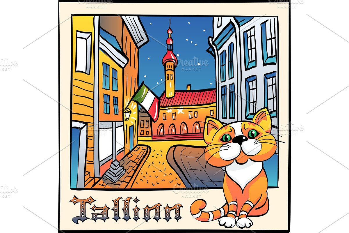Vector cute cat in Tallinn, Estonia in Illustrations - product preview 8