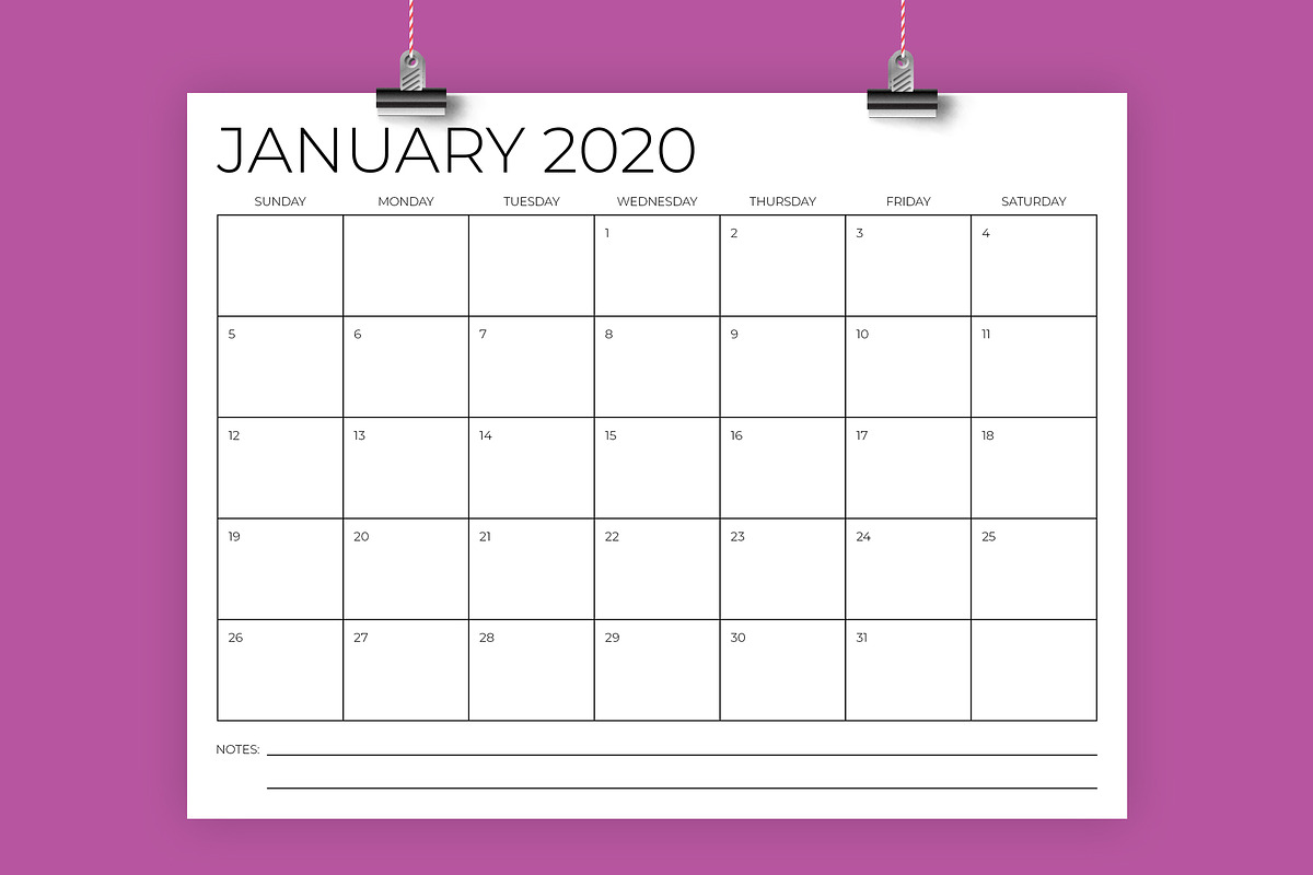 8.5 x 11 Inch Minimal 2020 Calendar in Stationery Templates - product preview 8