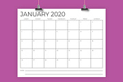 8.5 x 11 Inch Minimal 2020 Calendar