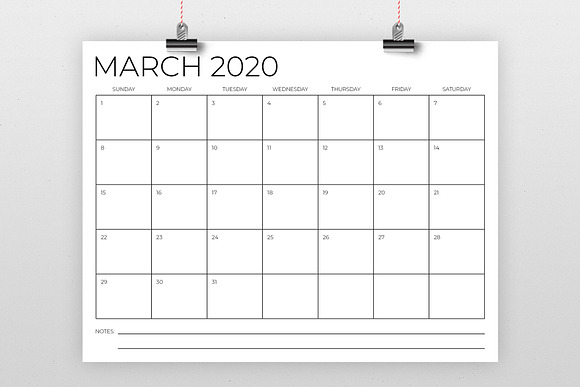 8.5 x 11 Inch Minimal 2020 Calendar in Stationery Templates - product preview 1