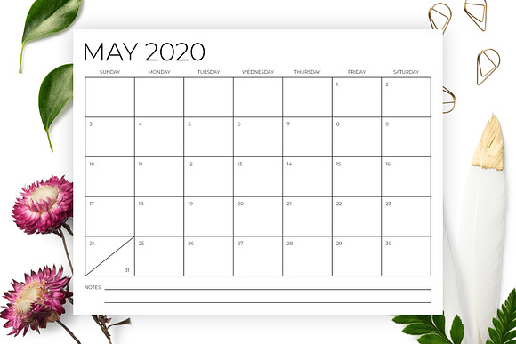 8.5 x 11 Inch Minimal 2020 Calendar in Stationery Templates - product preview 2