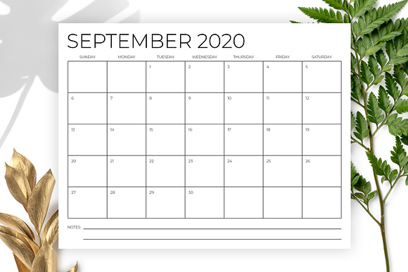 8.5 x 11 Inch Minimal 2020 Calendar in Stationery Templates - product preview 4