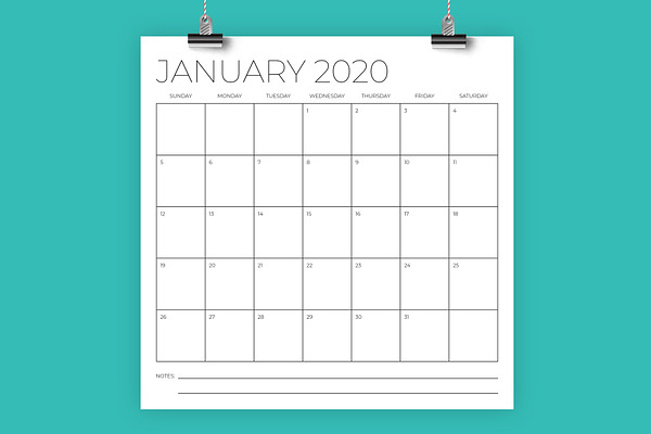 12 x 12 Inch Minimal 2020 Calendar