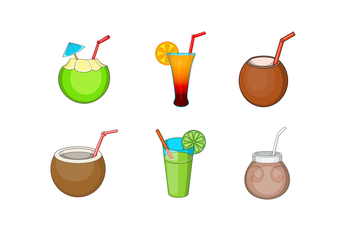 Cocktail icon set, cartoon style in Illustrations - product preview 8