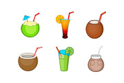 Cocktail icon set, cartoon style
