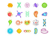 Virus icon set, cartoon style