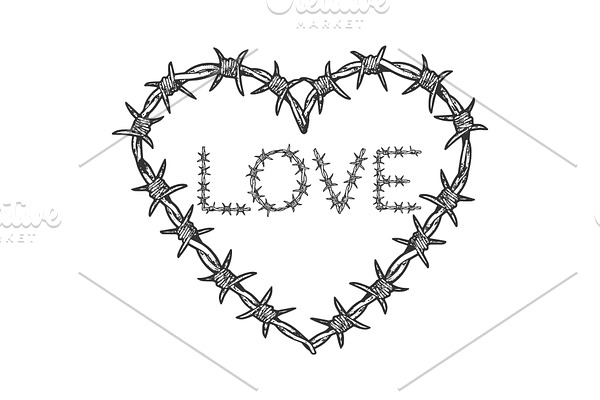 Heart symbol barb wire sketch vector