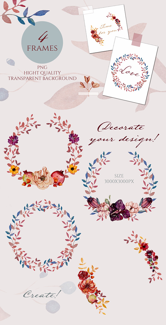 Watercolor graphic.Wine Flower Power in Illustrations - product preview 4