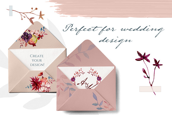 Watercolor graphic.Wine Flower Power in Illustrations - product preview 5