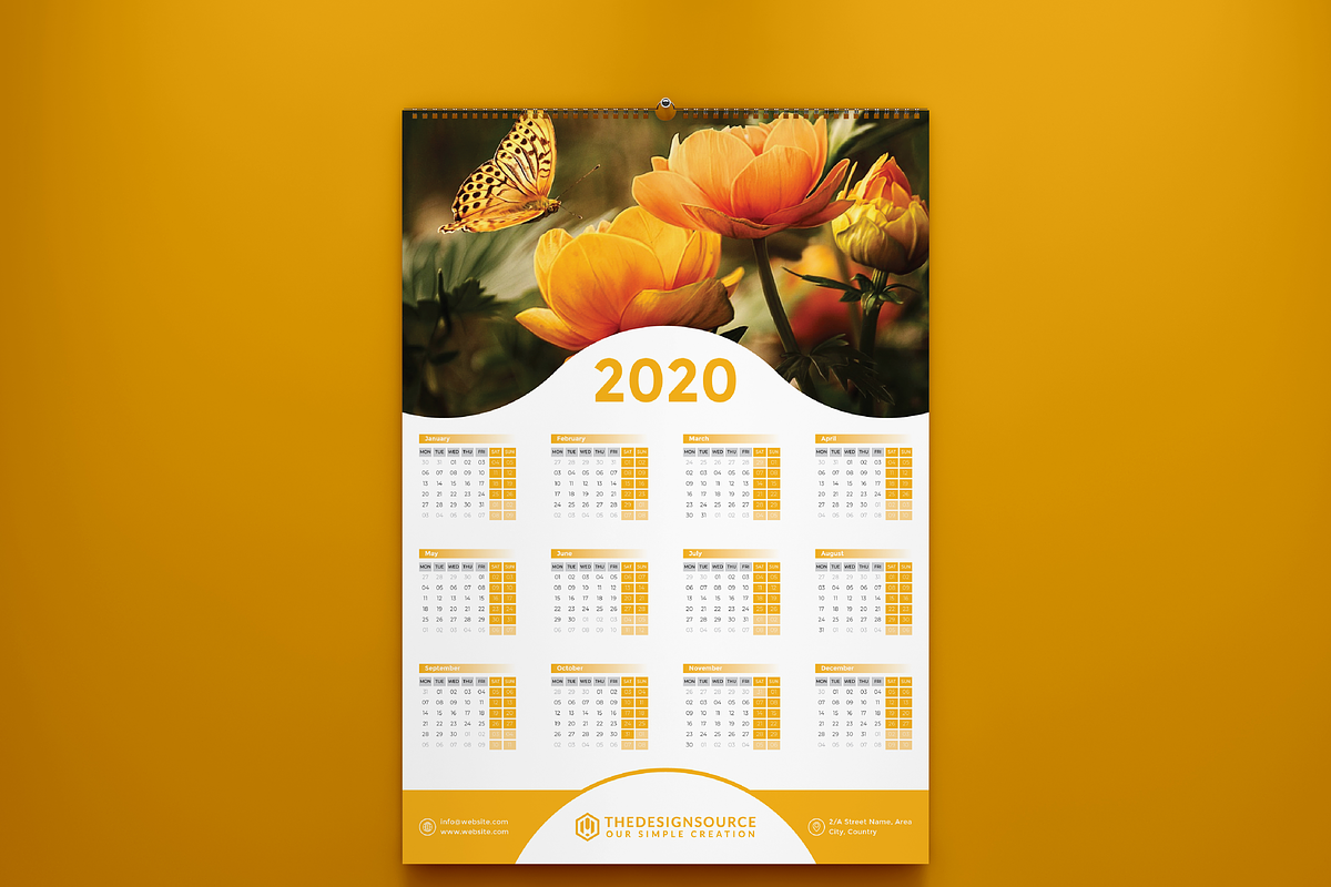 One Page Calendar 2020 in Stationery Templates - product preview 8