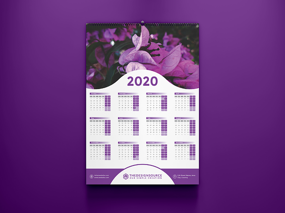 One Page Calendar 2020 in Stationery Templates - product preview 1