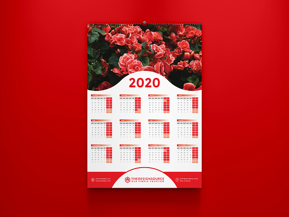 One Page Calendar 2020 in Stationery Templates - product preview 2