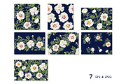 7 White Peonies Seamless Patterns