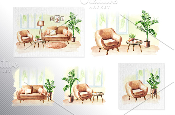 Home sweet home. Watercolor set in Illustrations - product preview 1