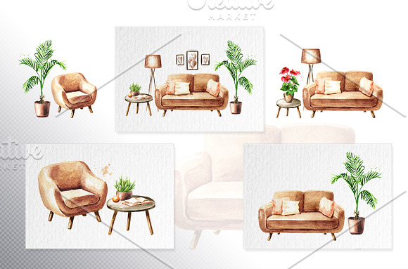 Home sweet home. Watercolor set in Illustrations - product preview 2