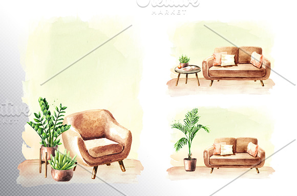 Home sweet home. Watercolor set in Illustrations - product preview 3