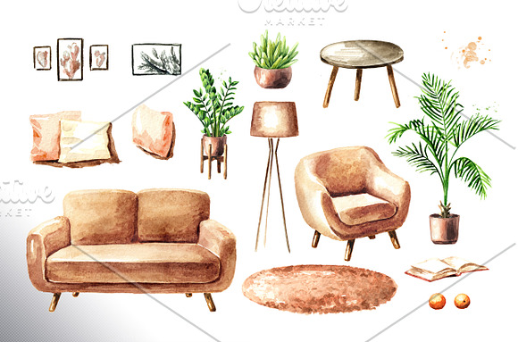 Home sweet home. Watercolor set in Illustrations - product preview 5