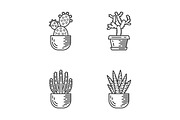 House cacti in pot linear icons set