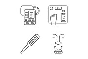 Medical devices linear icons set