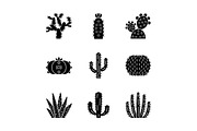 Wild cactuses glyph icons set