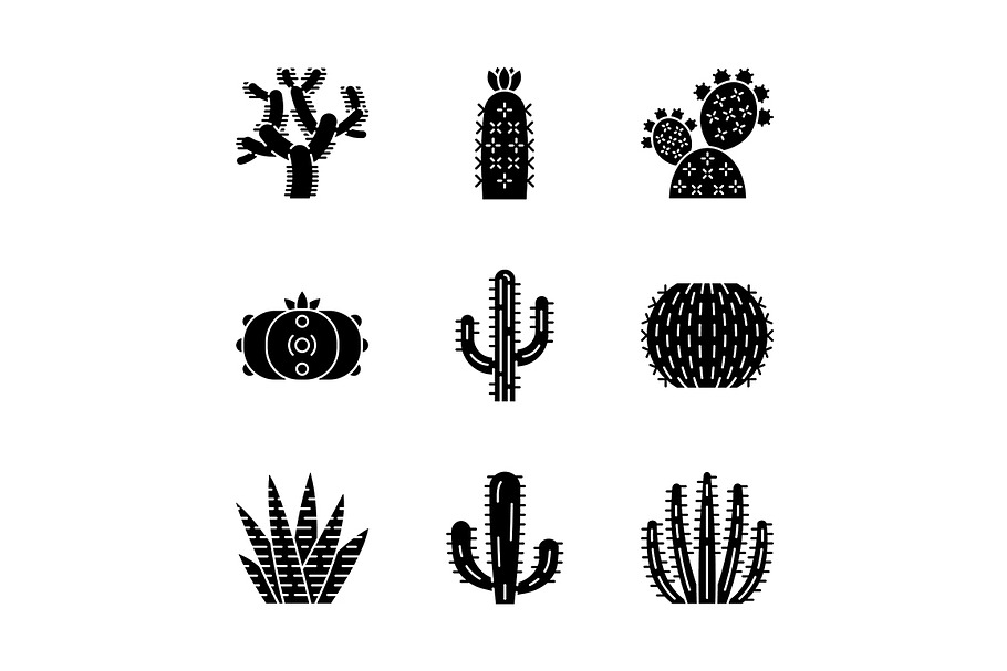 Wild cactuses glyph icons set in Icons - product preview 8