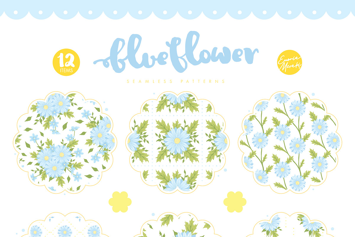Blue Flower Seamless Patterns in Patterns - product preview 8
