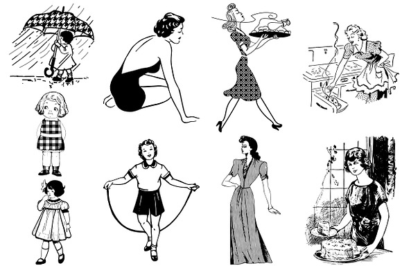 Retro Mid Century Women & Girls in Illustrations - product preview 2