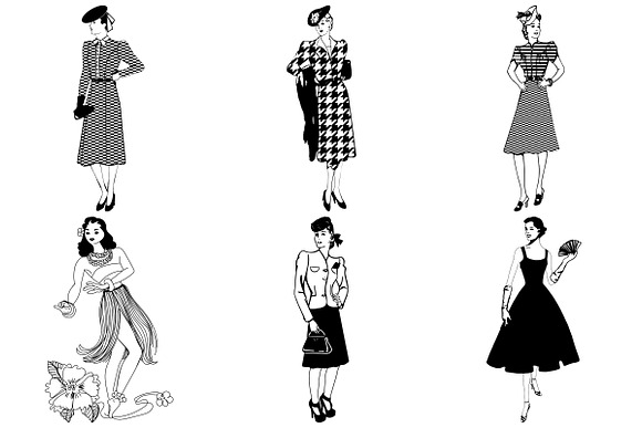 Retro Mid Century Women & Girls in Illustrations - product preview 3